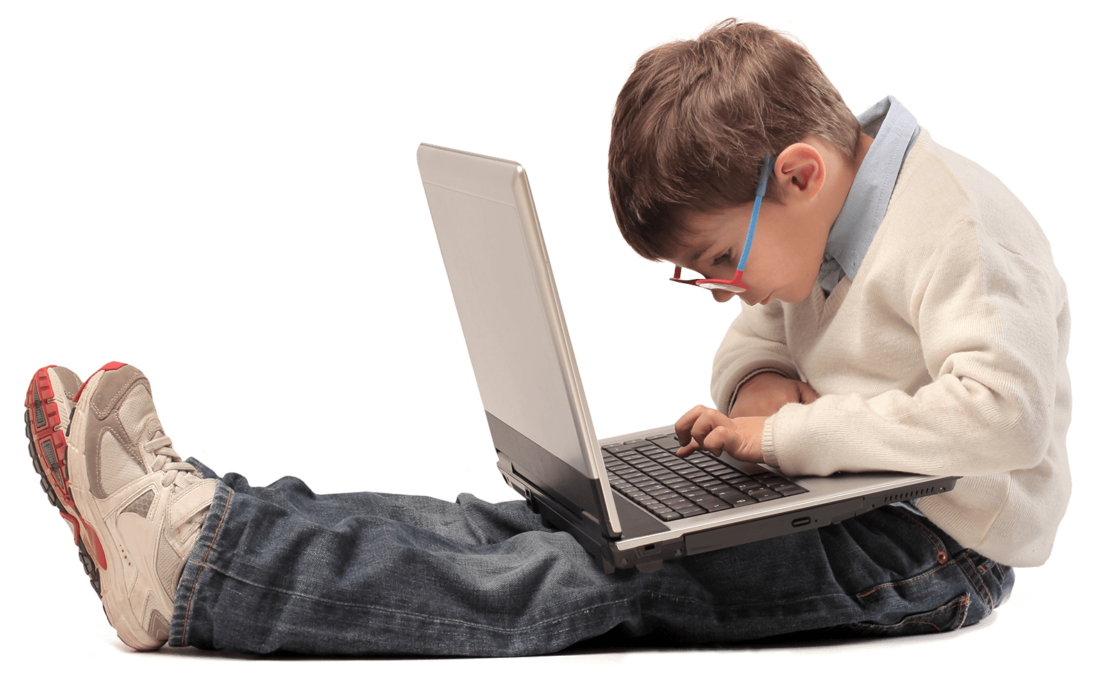Website background. Kid using a laptop.